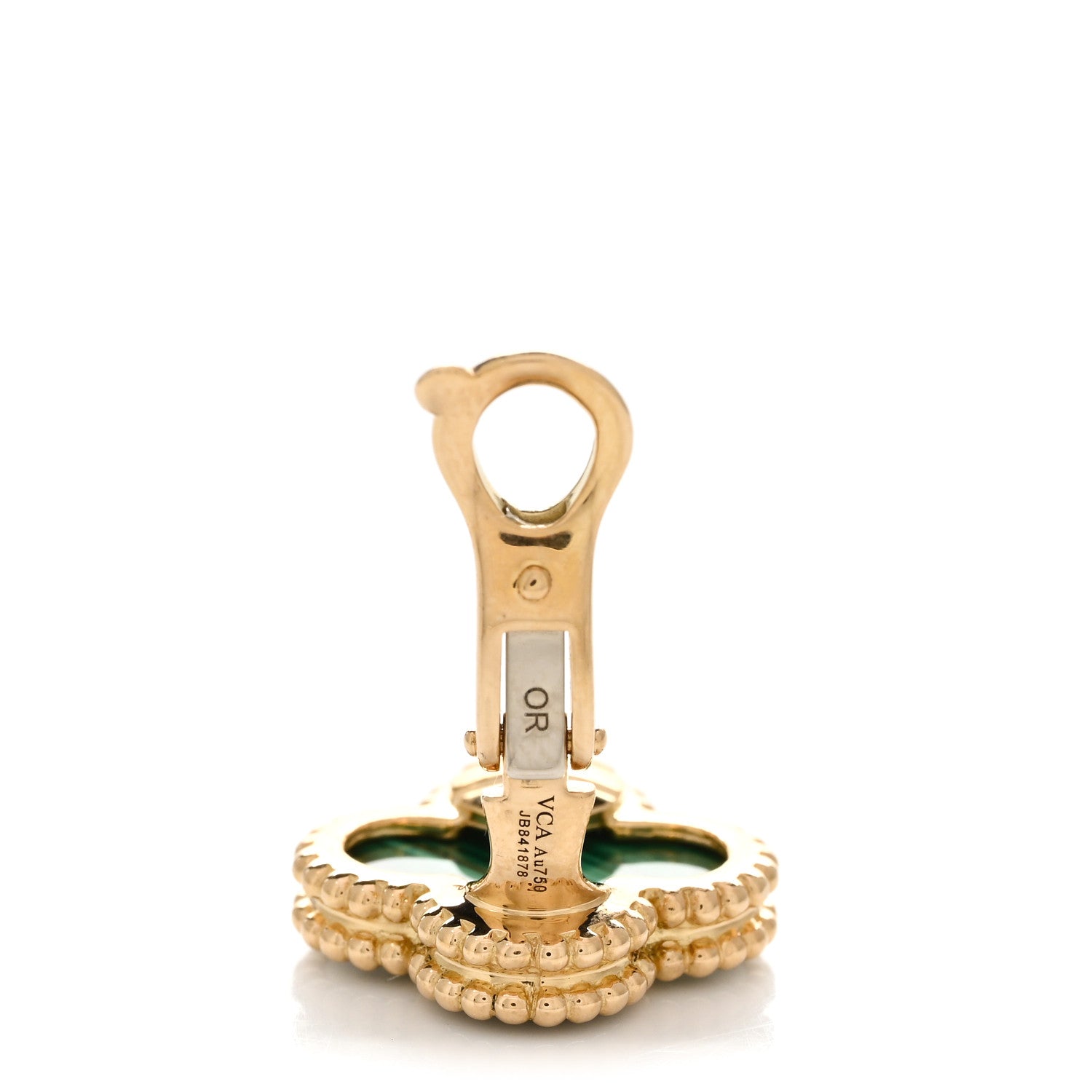 Van Cleef & Arpels 18K Yellow Gold Malachite Vintage Alhambra Earrings 4 of 5