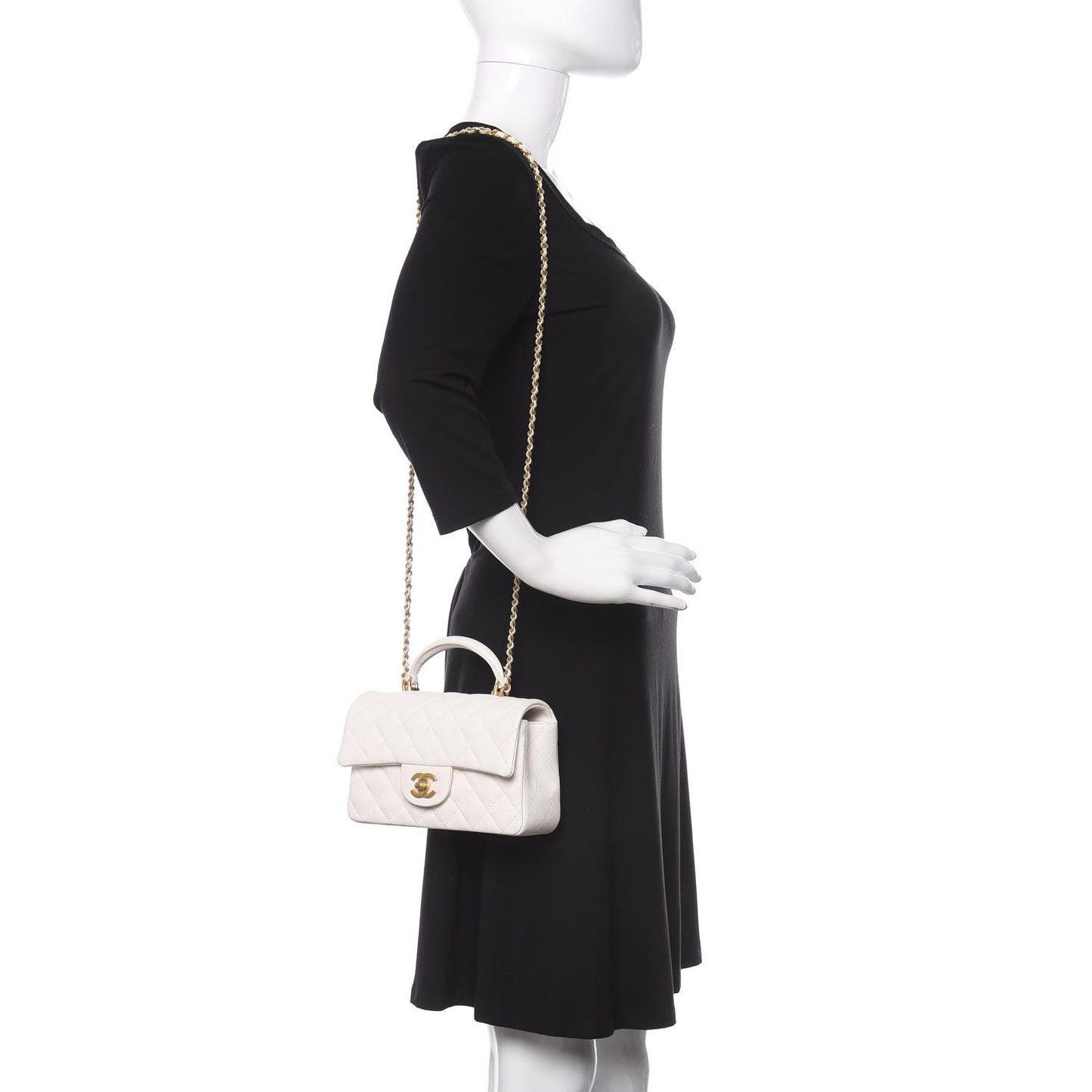 Caviar Quilted Mini Top Handle Rectangular Flap White