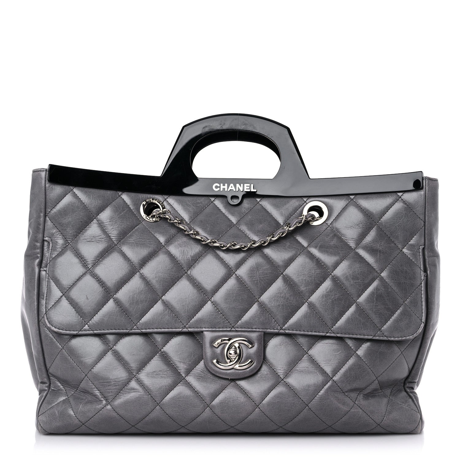 Chanel Glazed Calfskin Quilted Large CC Delivery Tote Grey 1 of 18