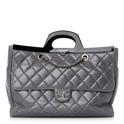 Chanel Glazed Calfskin Quilted Large CC Delivery Tote Grey 1 of 18
