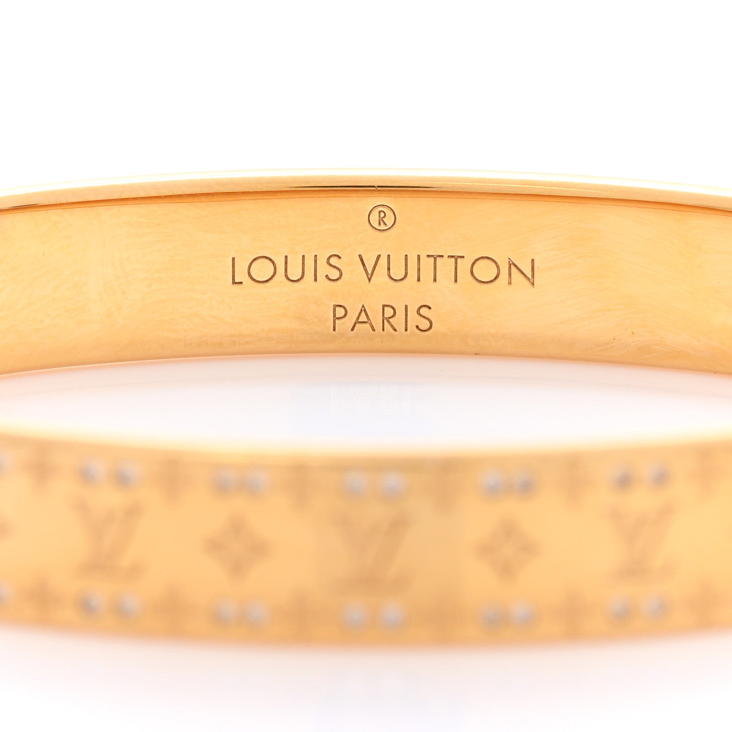 Louis Vuitton Brass Crystal Monogram Nanogram Strass Cuff S Gold 4 of 7