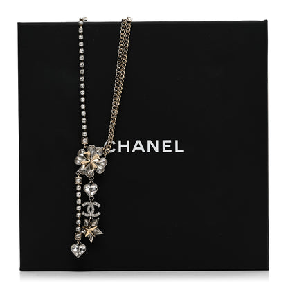 Chanel Crystal Clover Heart Star CC Drop Necklace Silver Gold 6 of 6