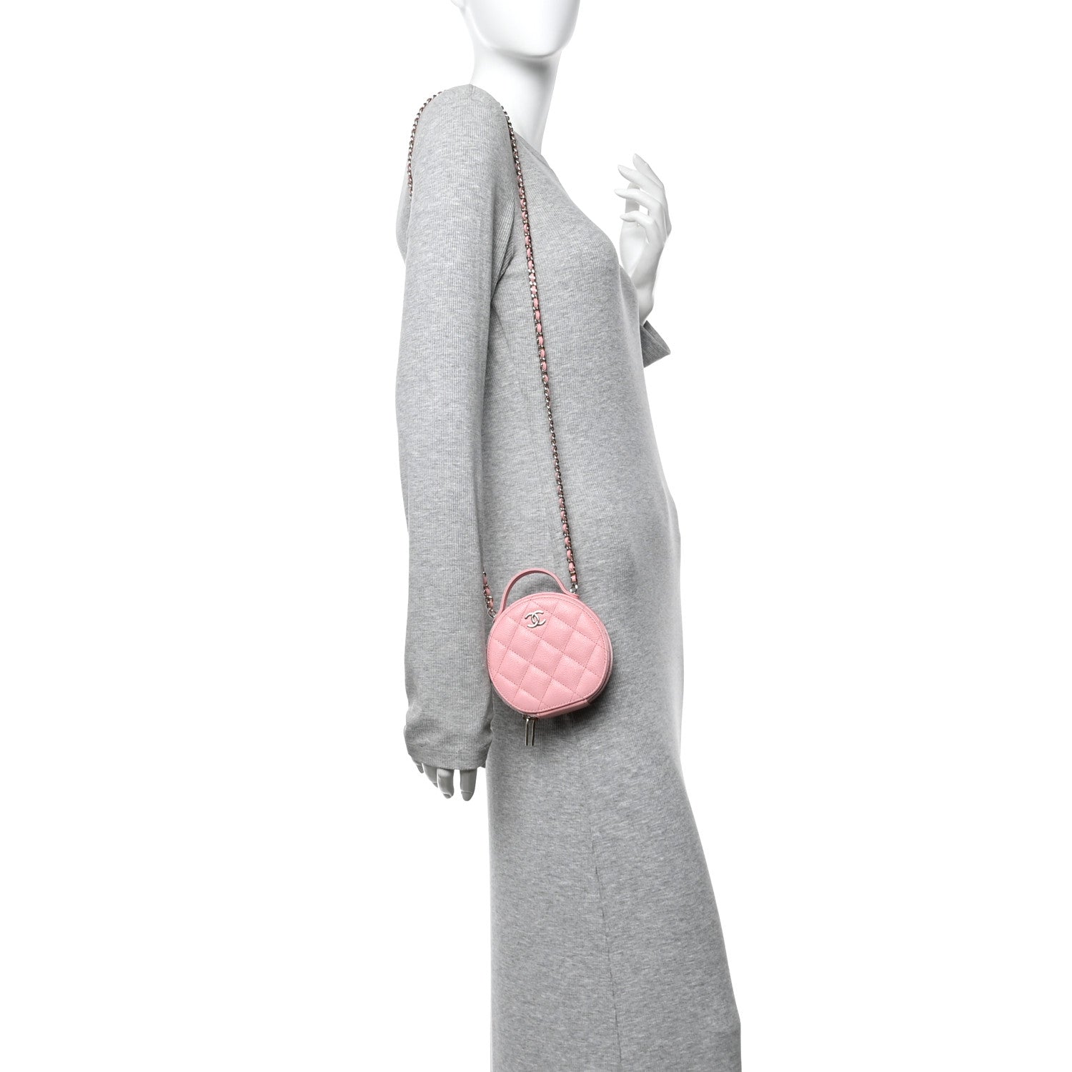 Chanel Caviar Quilted Round Handle With Care Vanity With Chain Pink 2 of 12