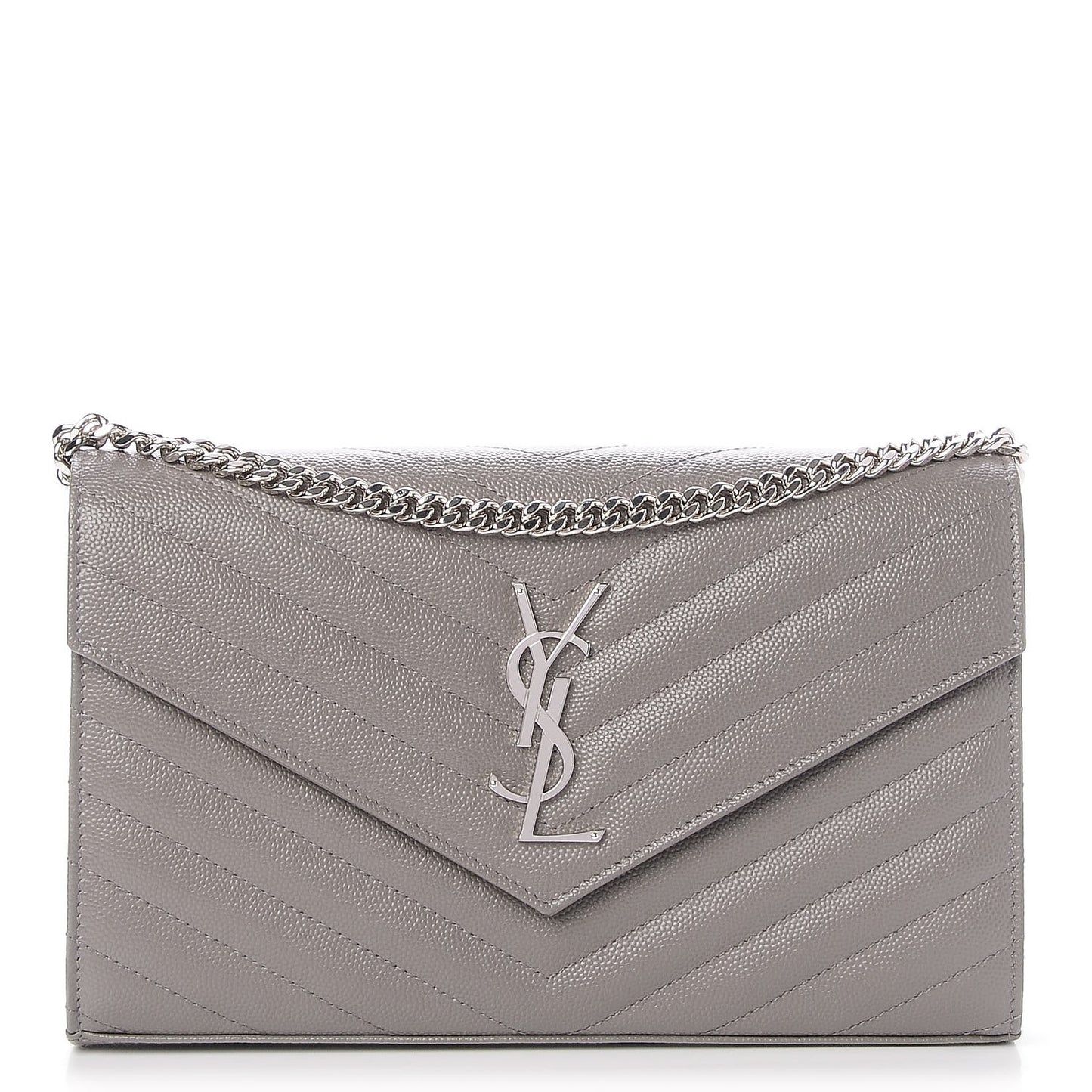 Grain De Poudre Matelasse Chevron Monogram Chain Wallet Fog