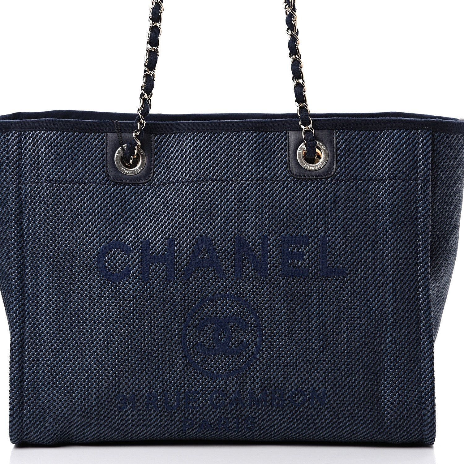 Chanel Denim Small Deauville Tote Dark Blue 7 of 10