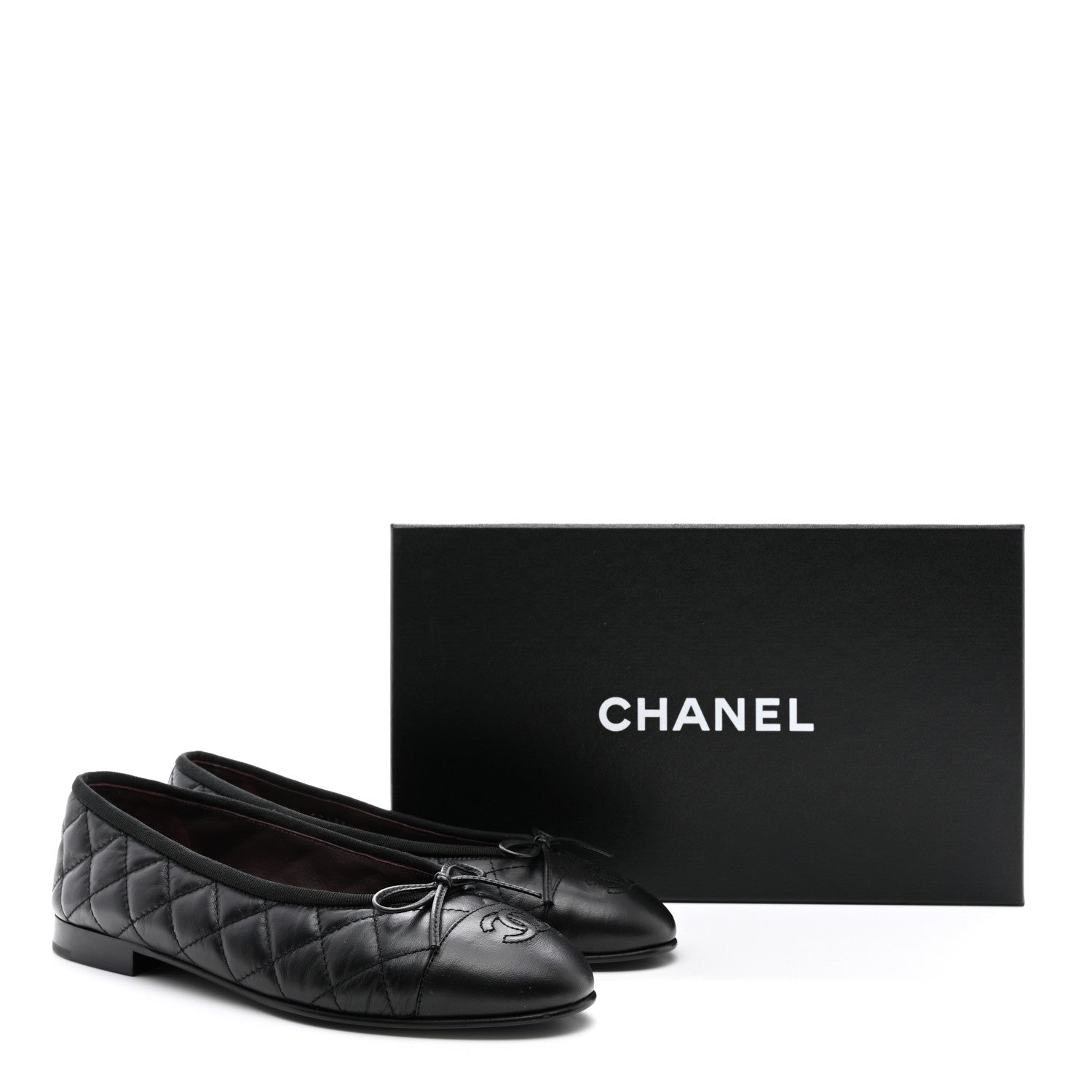 Chanel Aged Calfskin Quilted CC Cap Toe Ballerina Flats 37 Black 8 of 8