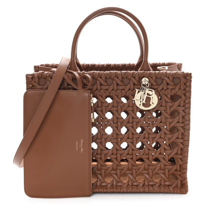 Christian Dior Calfskin Braided Cannage Medium Book Tote Golden Saddle 3 of 10
