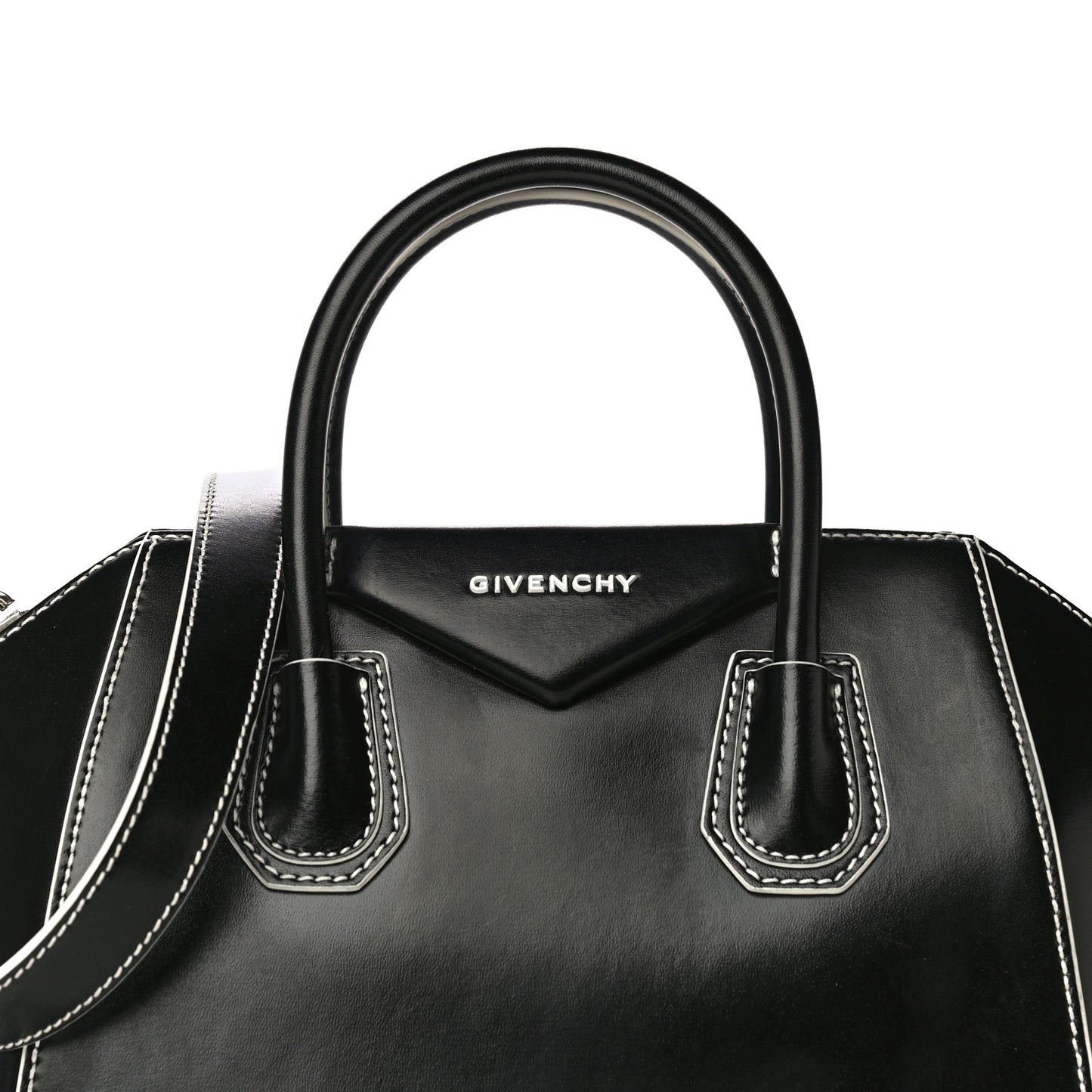 Calfskin Contrast Topstitch Small Antigona Black White