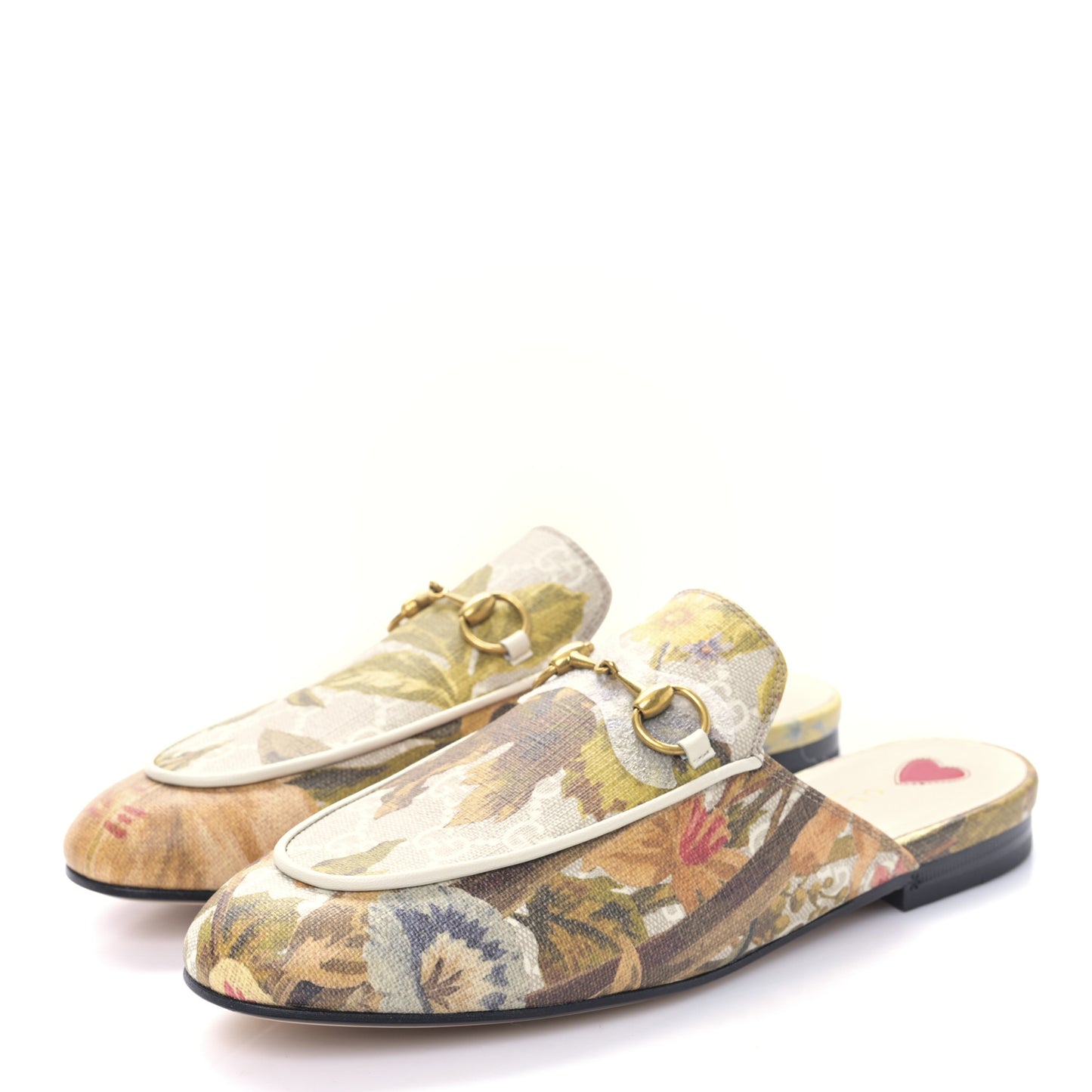 GG Supreme Monogram Malaga Kid Water Flora Womens Princetown Slippers 37.5 Beige White Multicolor Mystic White