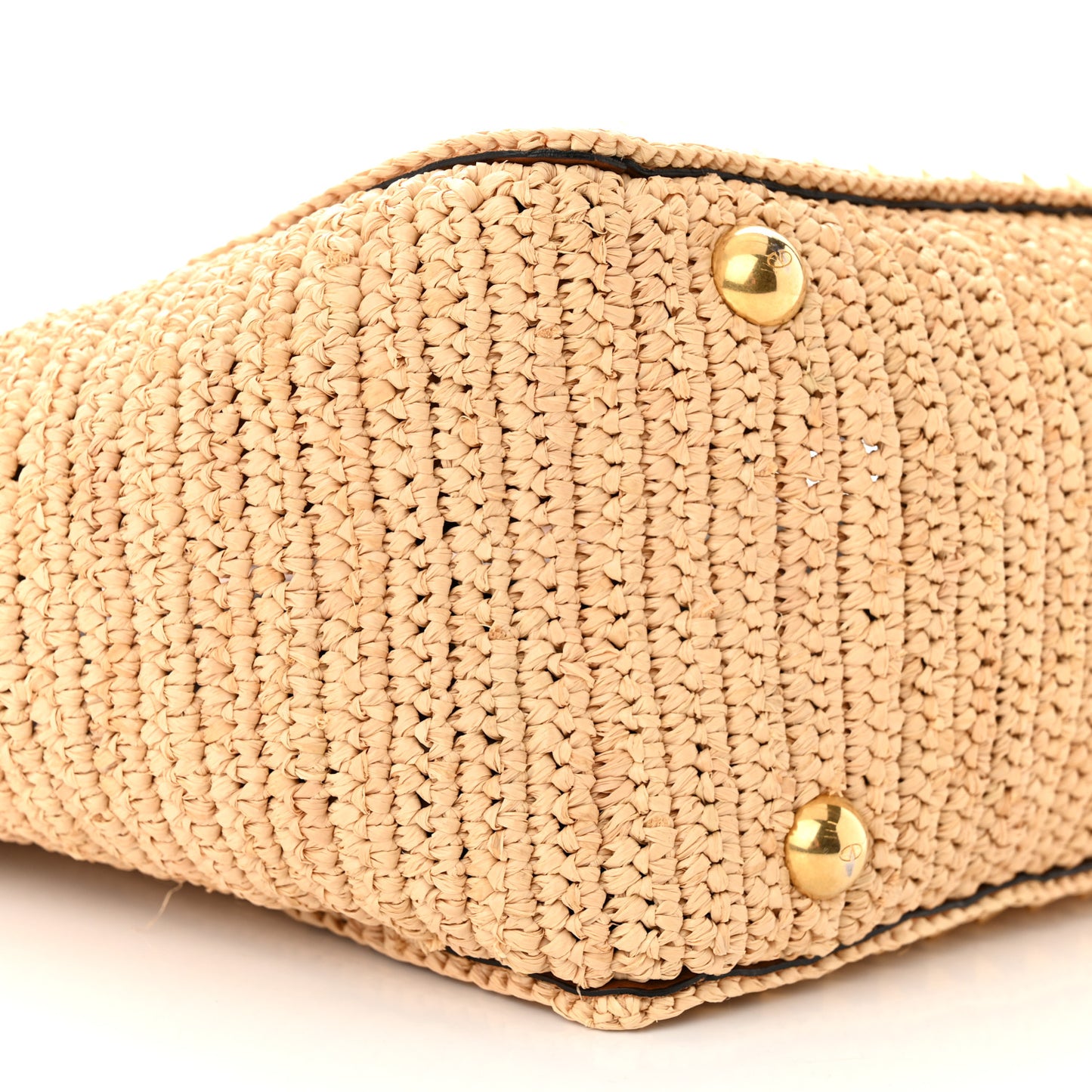 Raffia Calfskin Rockstud Tote Naturale Saddle Brown