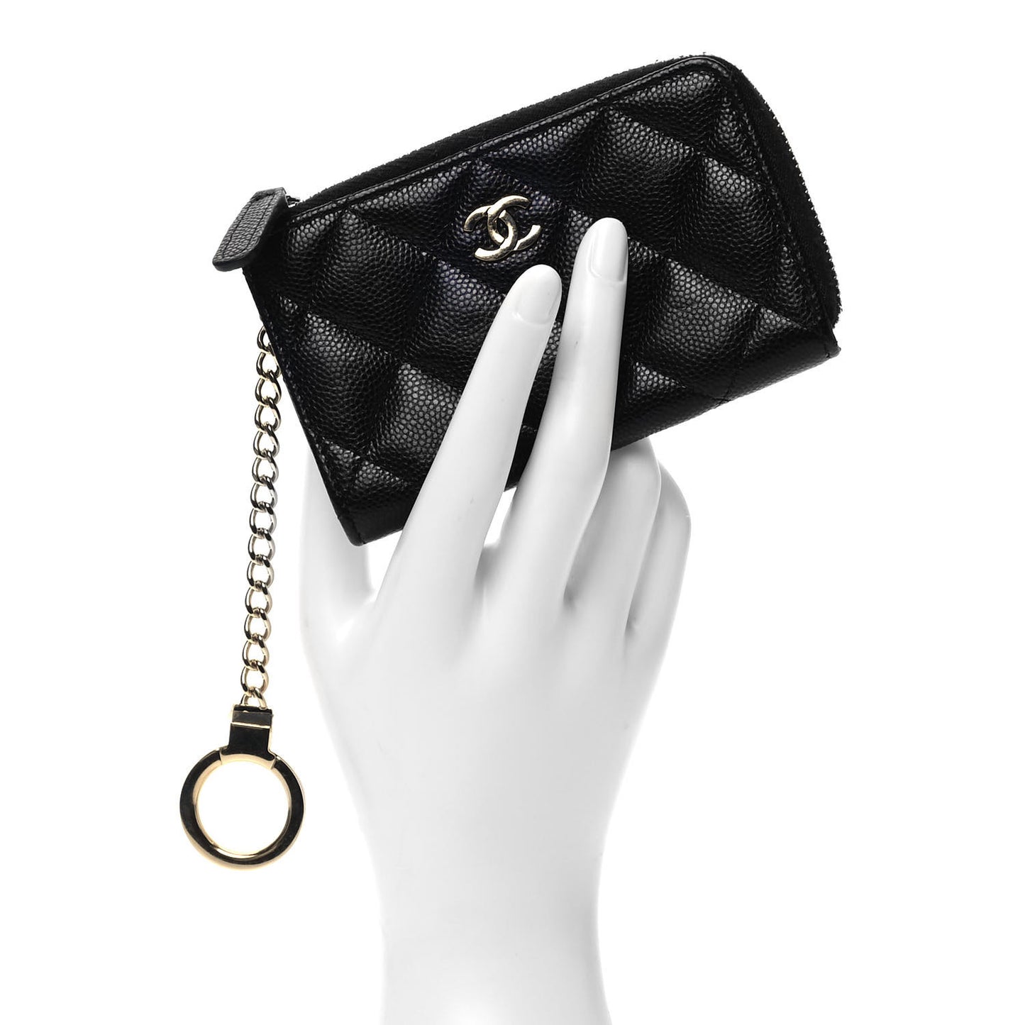 Caviar Quilted Zipped Key Holder Case Black