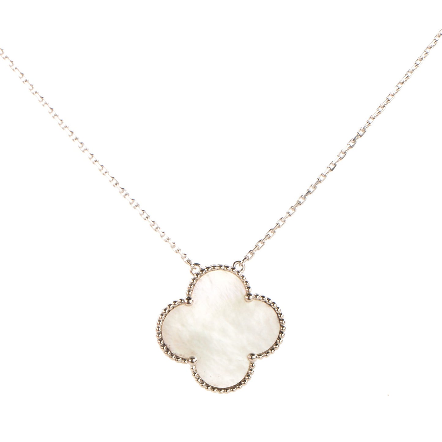 18K White Gold Mother of Pearl Magic Alhambra Pendant Necklace