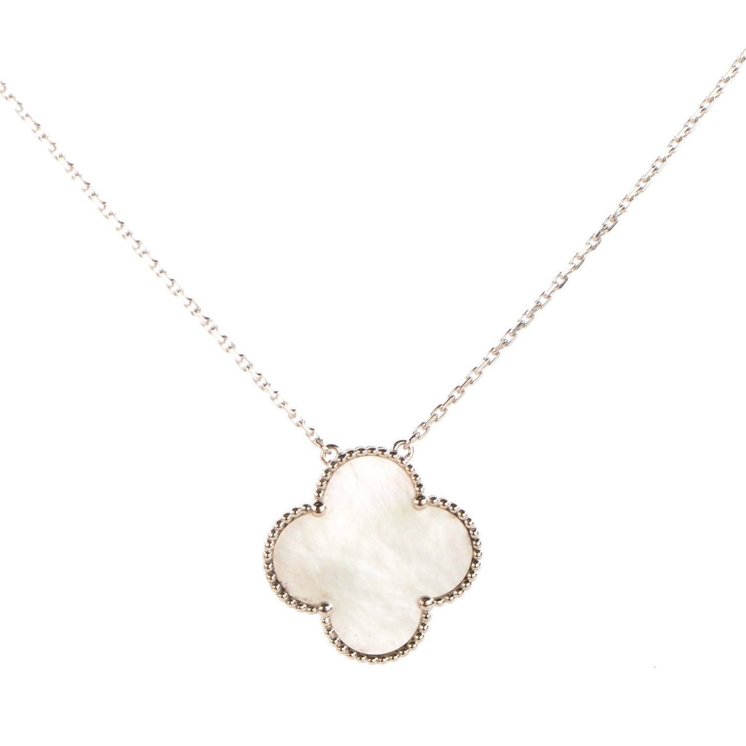 Van Cleef & Arpels 18K White Gold Mother of Pearl Magic Alhambra Pendant Necklace 1 of 6