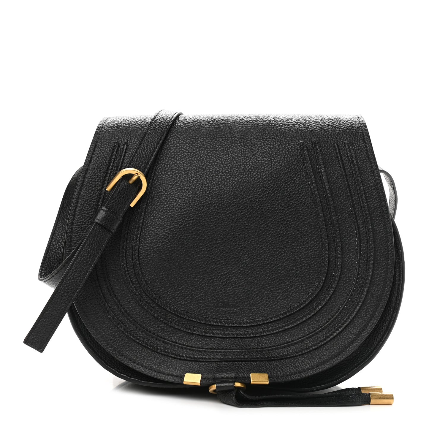 Calfskin Medium Marcie Round Crossbody Bag Black