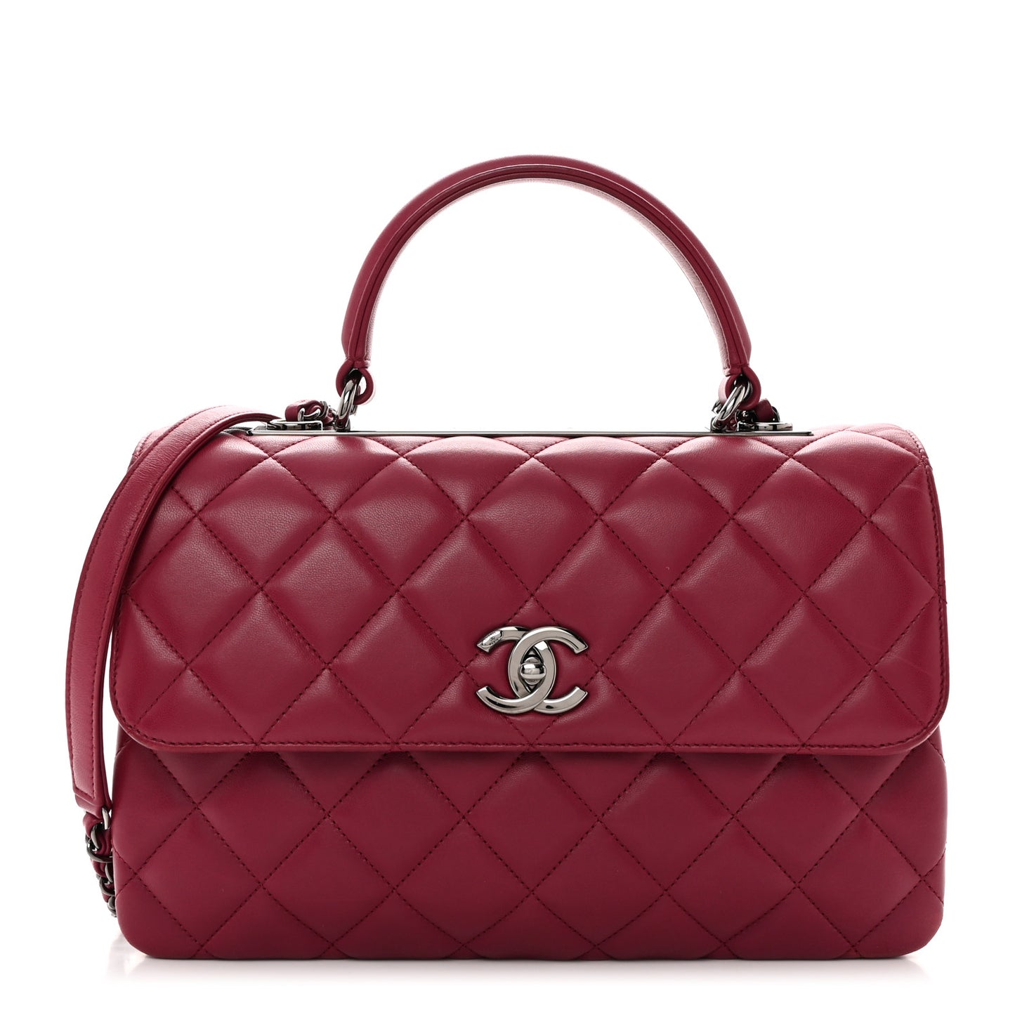 Lambskin Quilted Medium Trendy CC Flap Dual Handle Bag Dark Pink