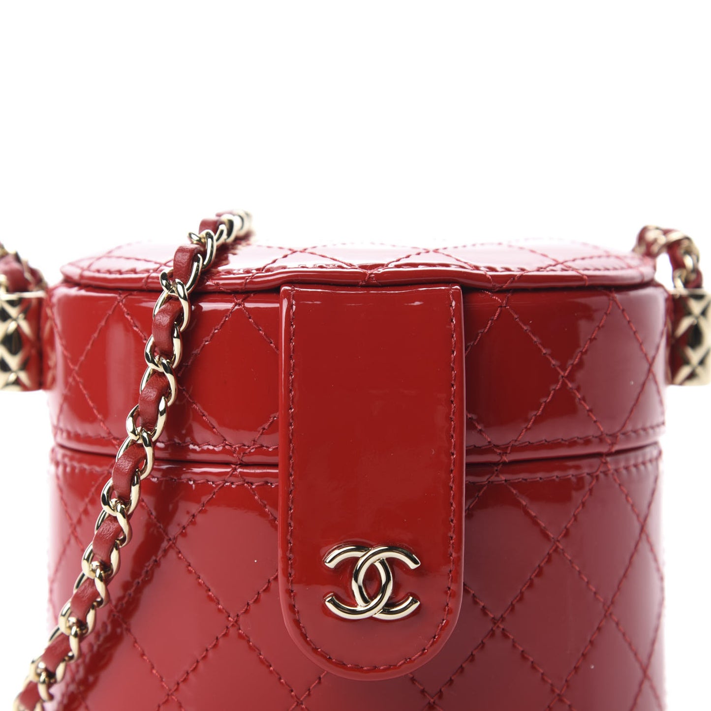 Patent Quilted Small Round Vanity With Chain Red