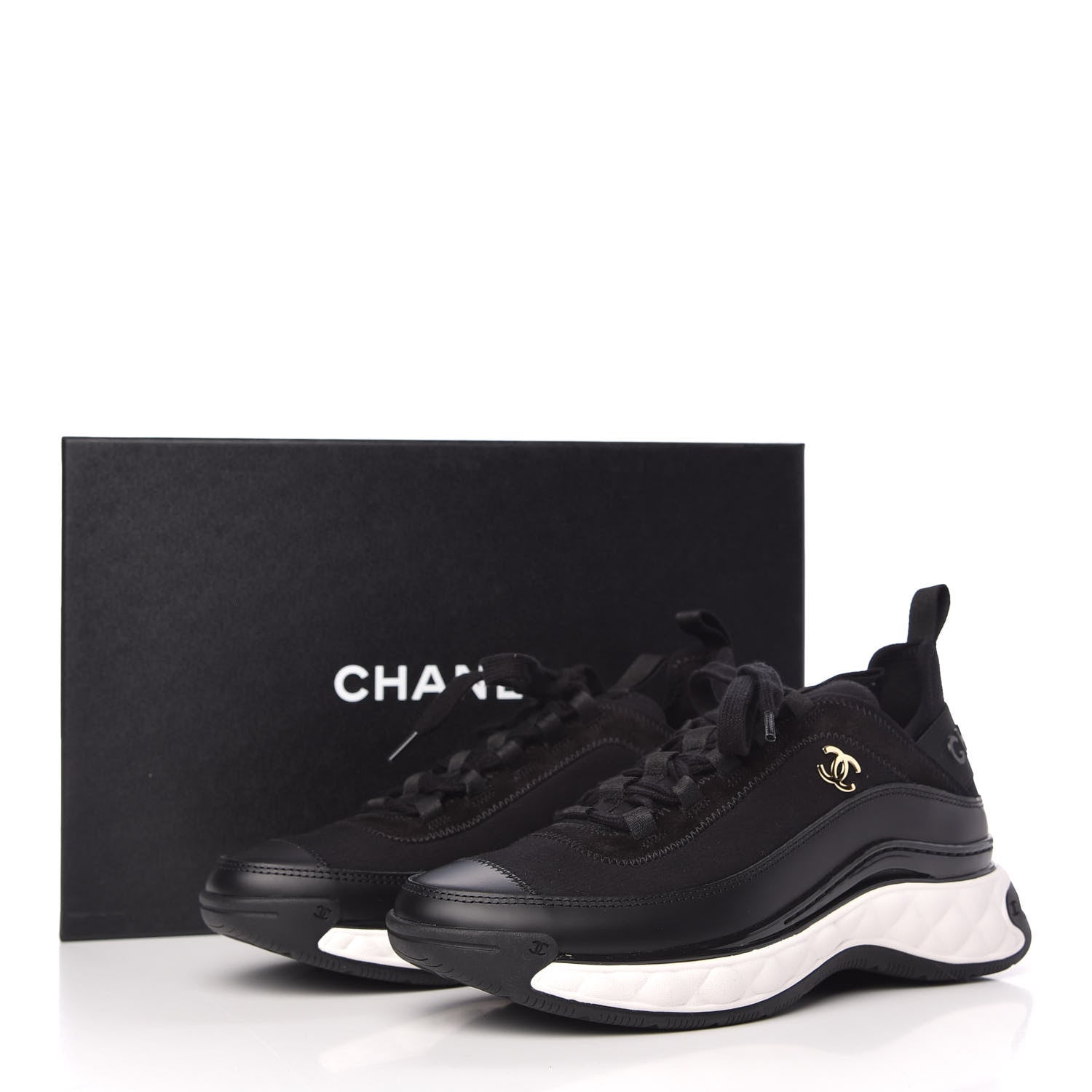 Chanel Velvet Calfskin Mixed Fibers CC Sneakers 37 Black 8 of 8