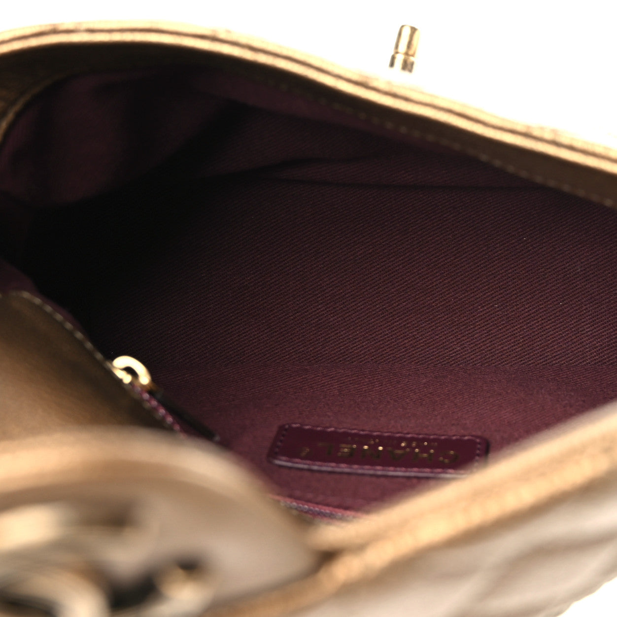 Chanel Metallic Goatskin Quilted Chain Handle Flap Dark Gold 4 of 11