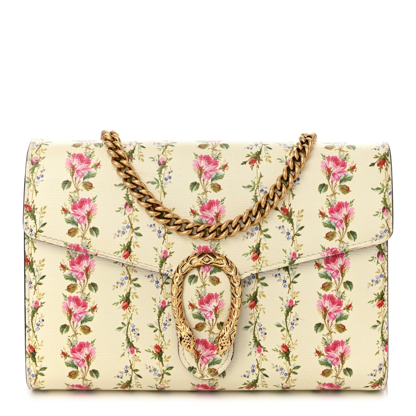 Calfskin Floral Print Mini Dionysus Chain Wallet Ivory Pink