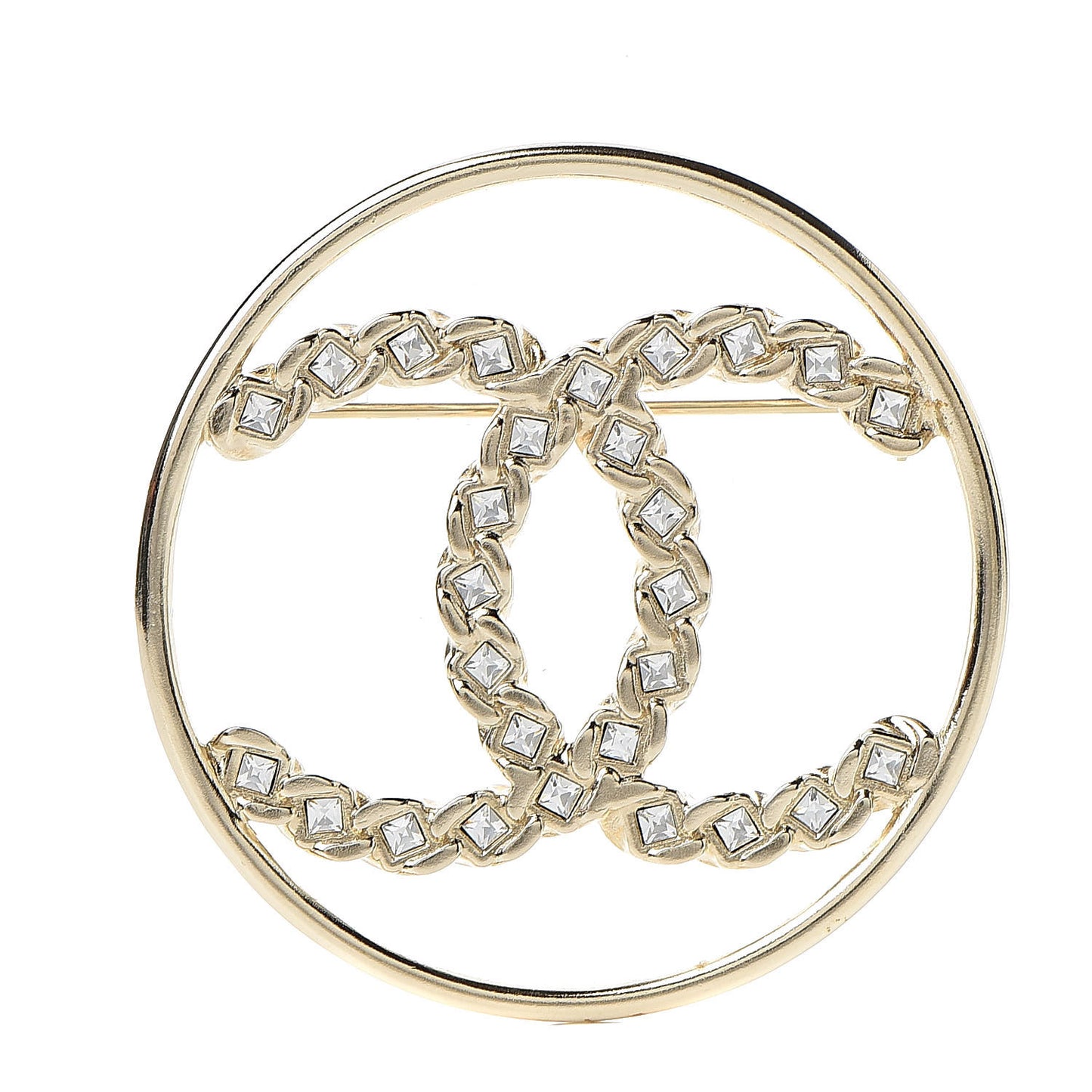 Crystal Round CC Brooch Gold