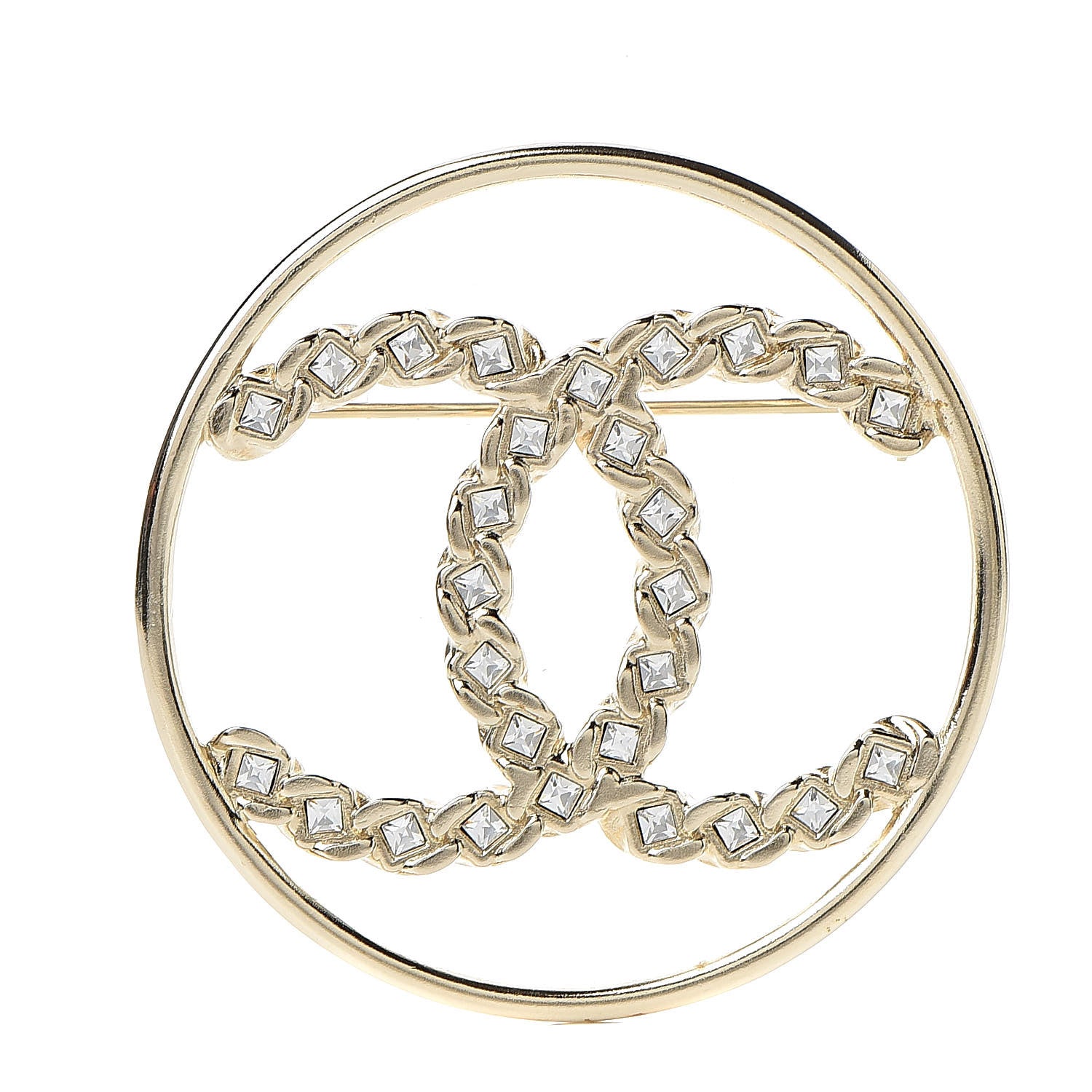 Chanel Crystal Round CC Brooch Gold 1 of 5