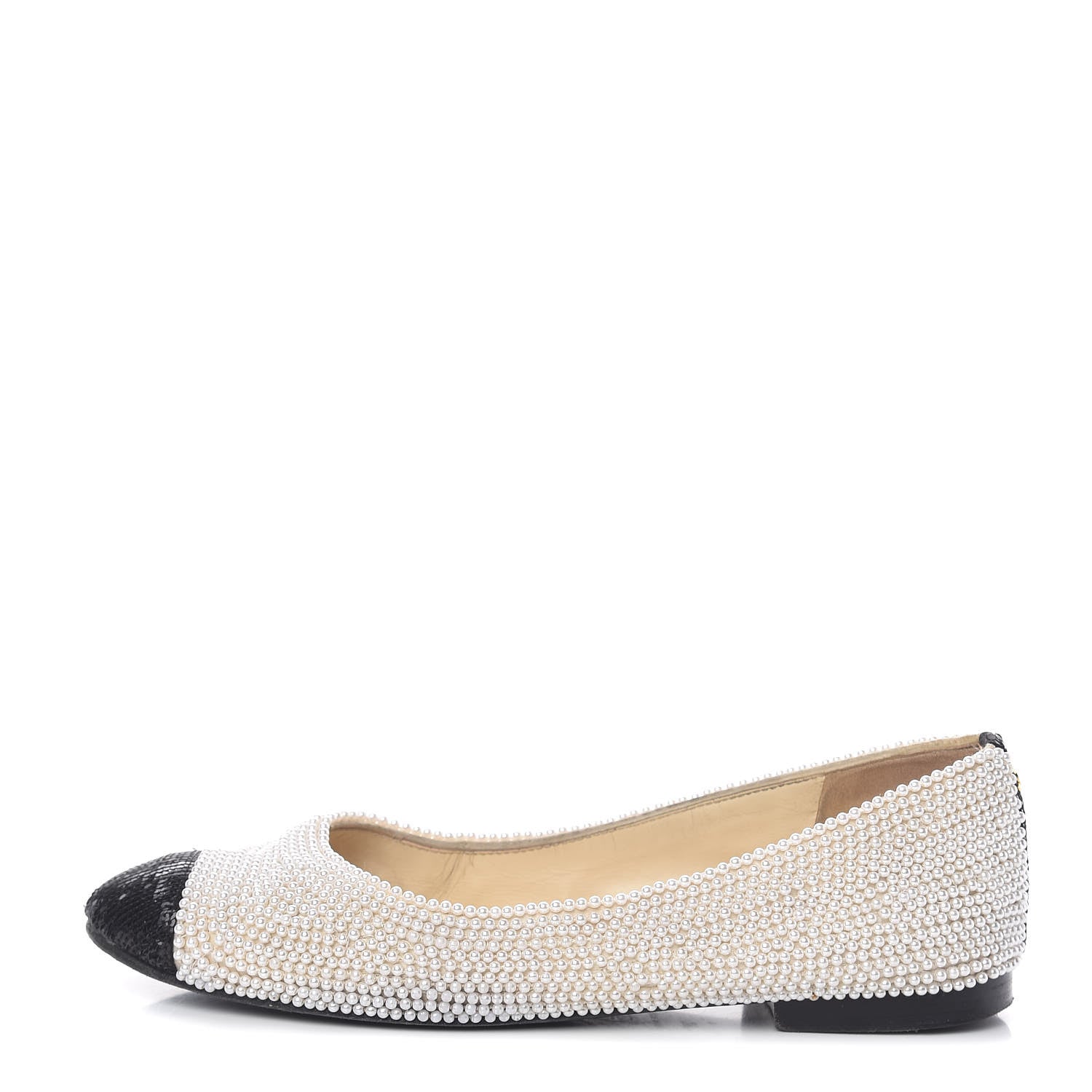 Chanel Pearl Sequin Cap Toe Ballerina Flats 39 White Black 1 of 12