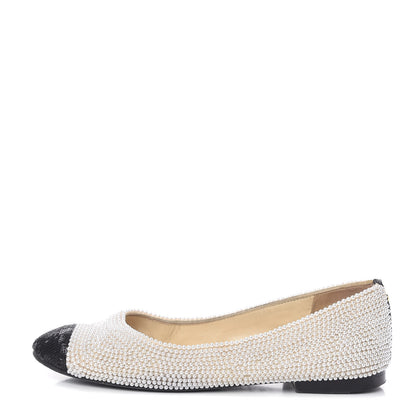 Chanel Pearl Sequin Cap Toe Ballerina Flats 39 White Black 1 of 12