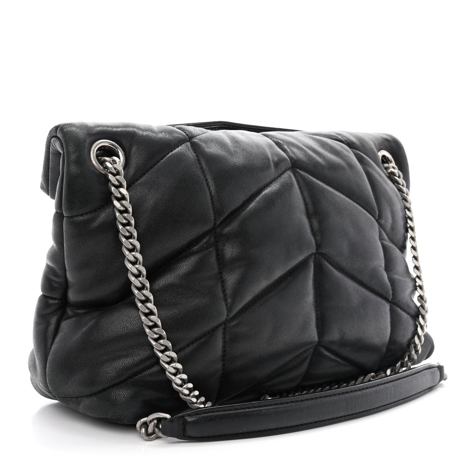 Saint Laurent Lambskin Quilted Small Loulou Puffer Monogram Chain Satchel Black 3 of 11