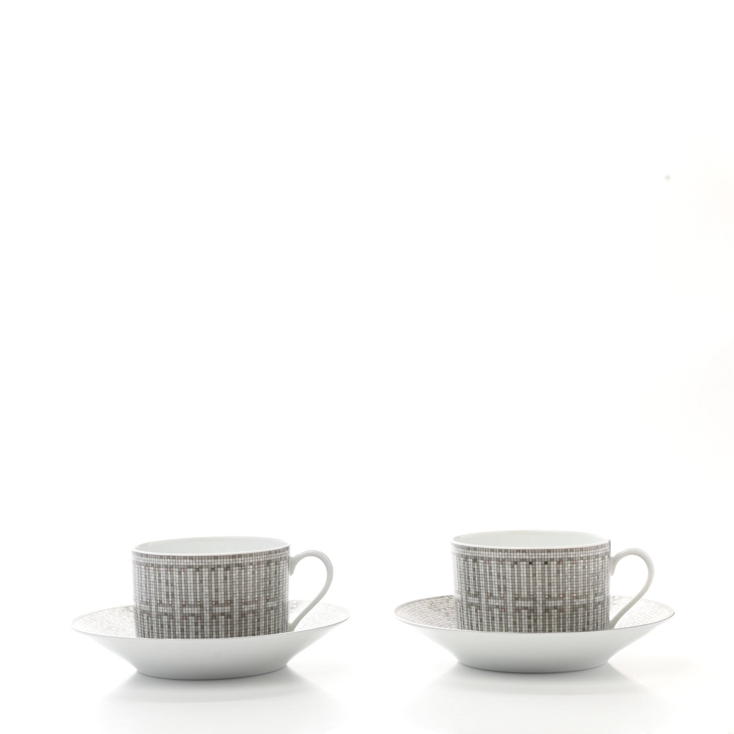 Hermes Porcelain Mosaique Au 24 Breakfast Cup And Saucer Set Of 2 Platine 2 of 10