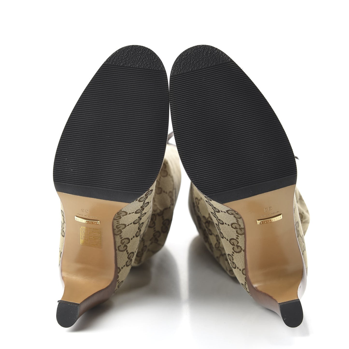 Monogram Malaga Kid Lisa Mid Heel Boots 38 Beige Ebony