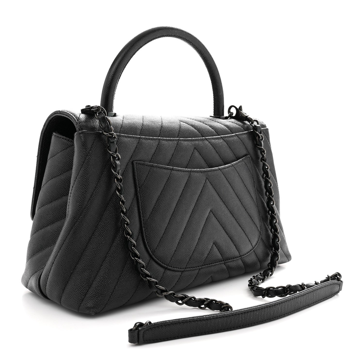 Chanel Caviar Chevron Quilted Small Coco Handle Flap So Black 3 of 11