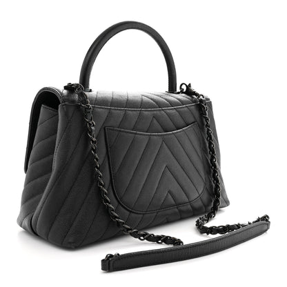 Chanel Caviar Chevron Quilted Small Coco Handle Flap So Black 3 of 11