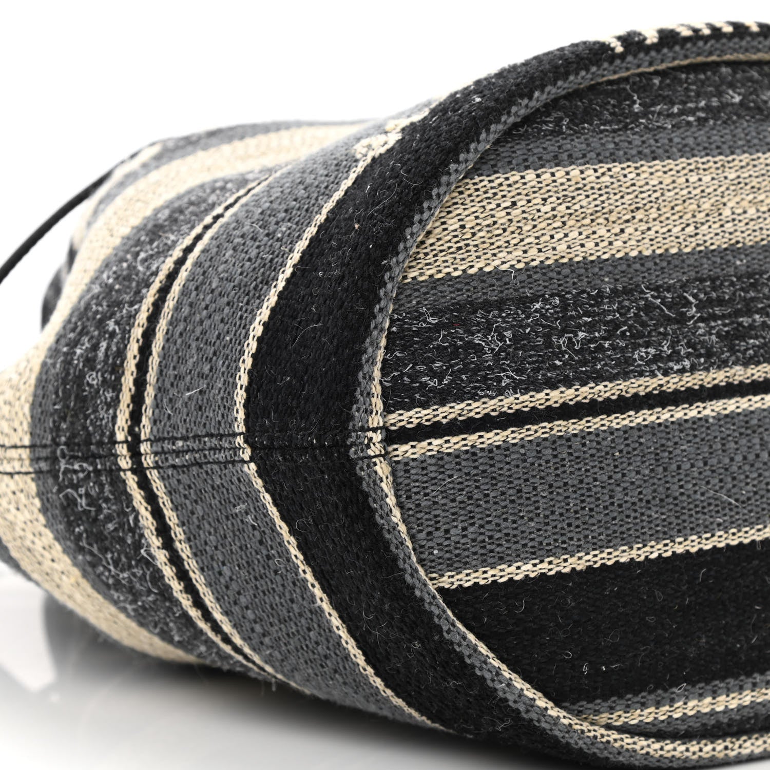 Chanel Striped Canvas Deauville Drawstring Bag Grey Black 9 of 10