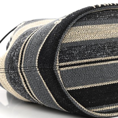 Chanel Striped Canvas Deauville Drawstring Bag Grey Black 9 of 10