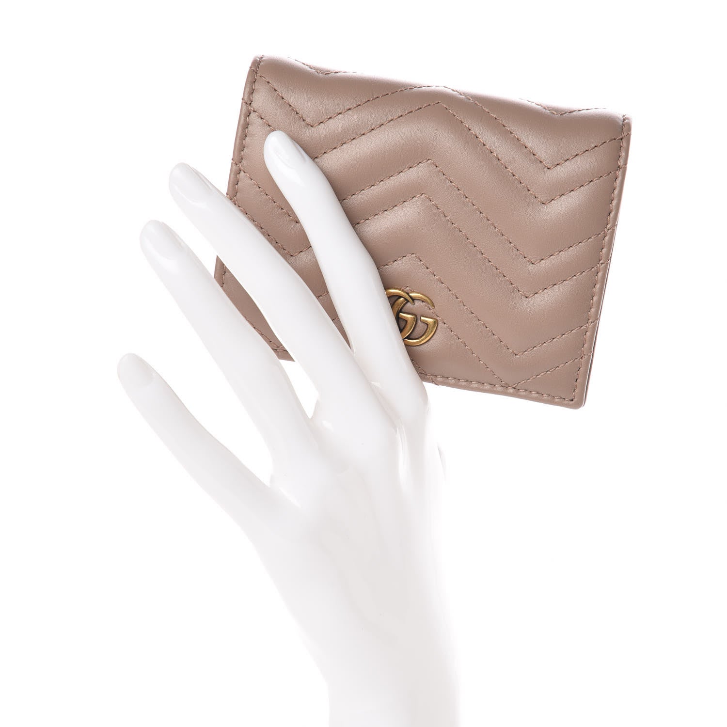 Gucci Calfskin Matelasse GG Marmont Card Case Wallet Porcelain Rose 2 of 8