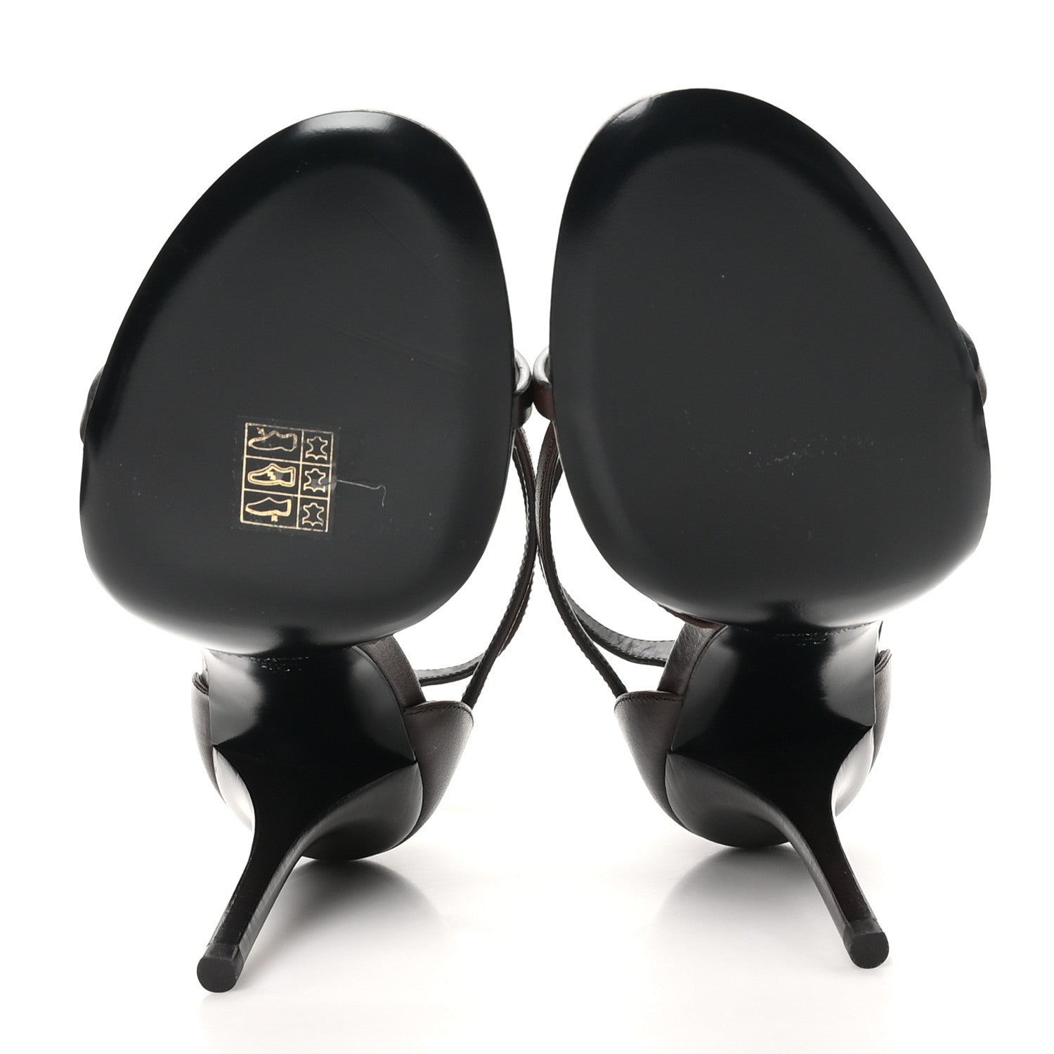 Saint Laurent Calfskin Cassandra Palm Logo 100 Ankle Strap Sandals 40 Moro 6 of 9