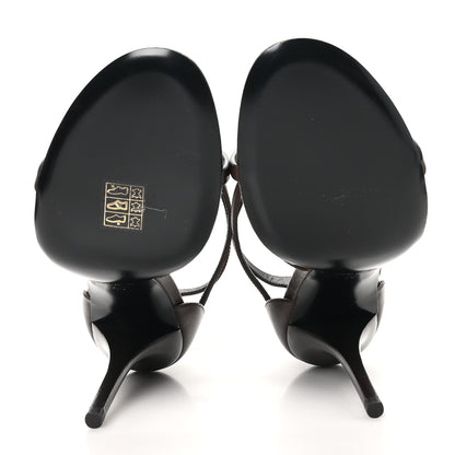 Saint Laurent Calfskin Cassandra Palm Logo 100 Ankle Strap Sandals 40 Moro 6 of 9