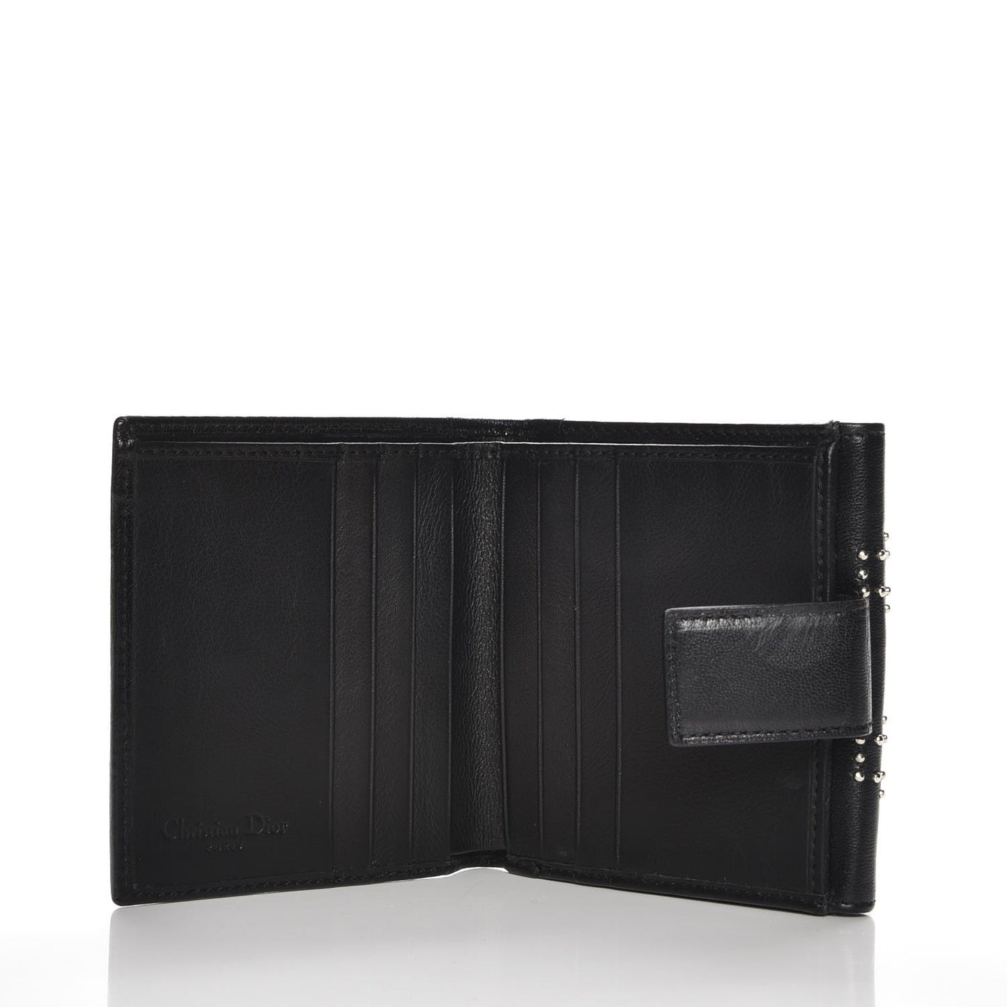 Lambskin Studded Cannage Lady Dior Compact Wallet Black