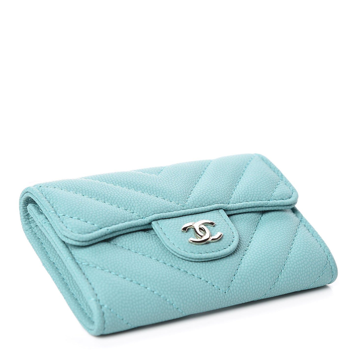 Caviar Chevron Quilted Card Holder Wallet Green