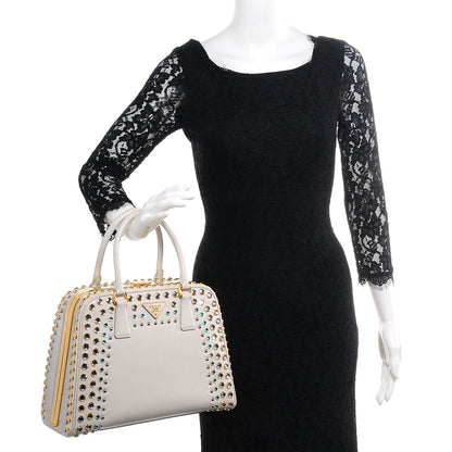 Prada Saffiano Vernice Crystal Pyramid Bag White 2 of 10