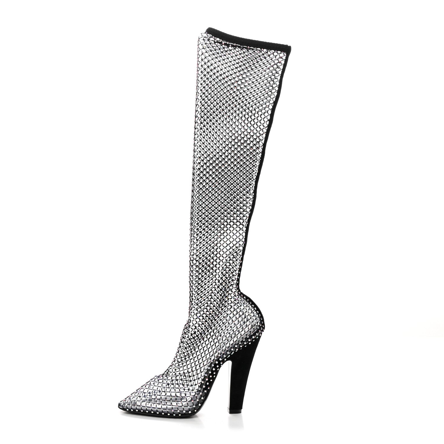 Saint Laurent Mesh Crystal Koller 100 Knee High Boots 37.5 Black 1 of 8