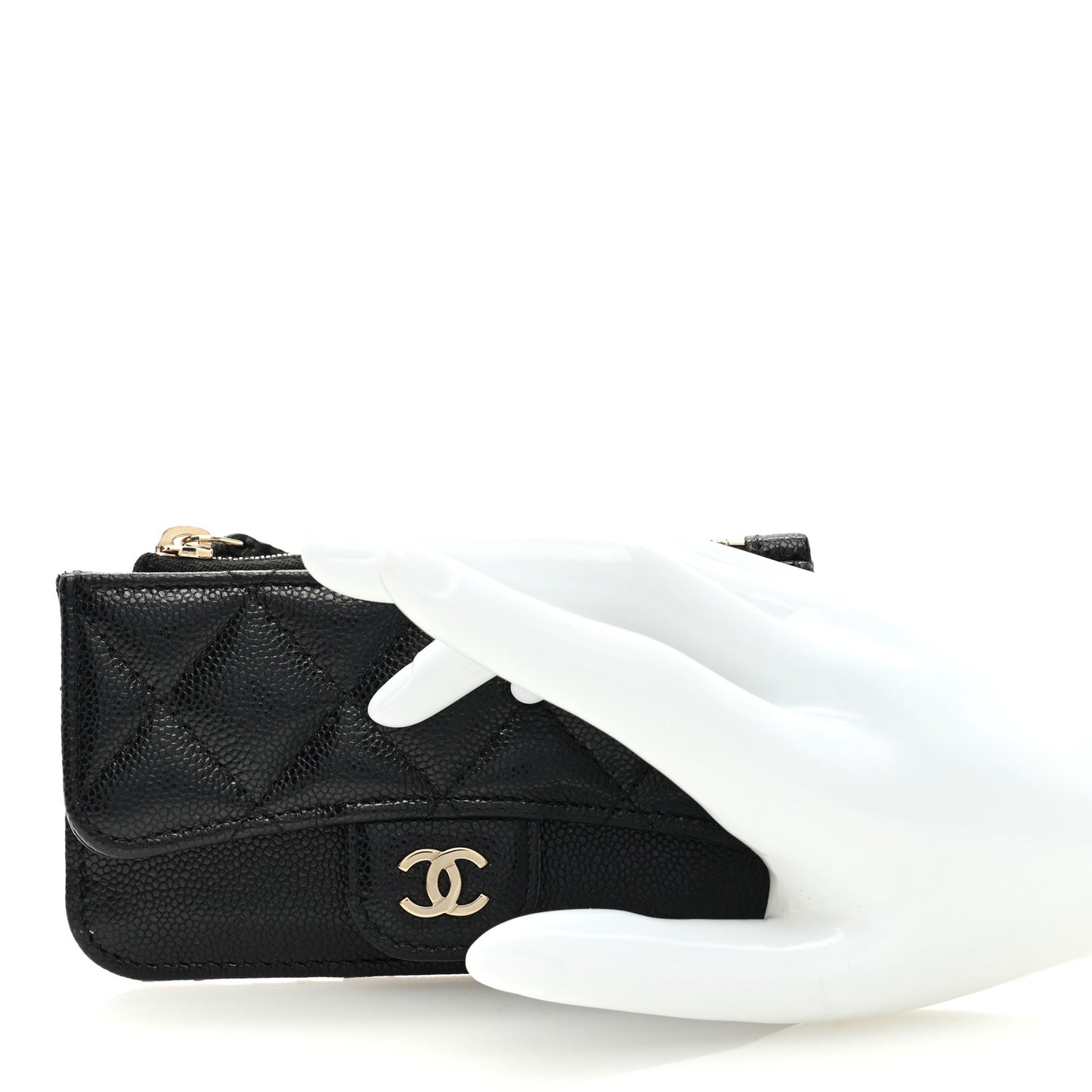 Caviar Quilted Flap Zip Card Holder Black