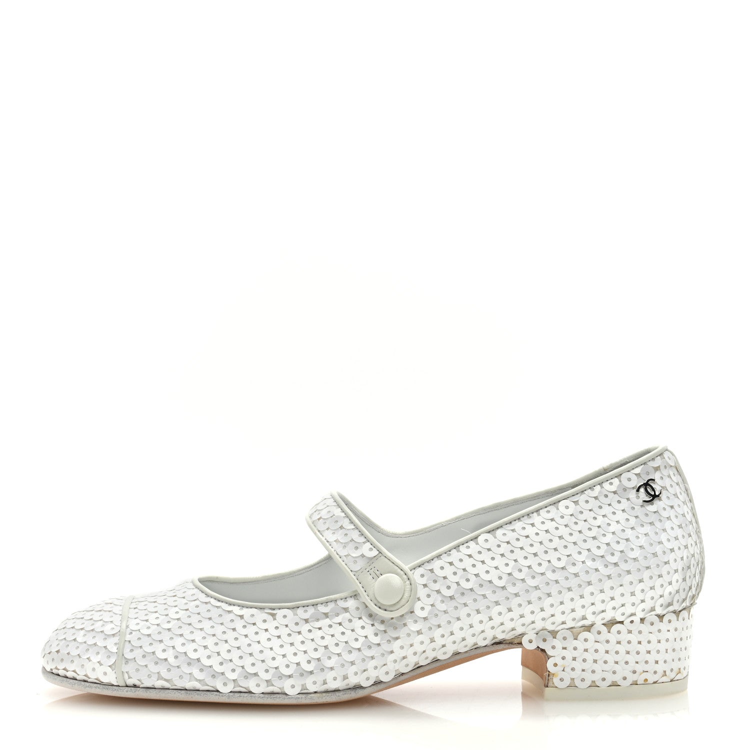 Chanel Calfskin Sequin Mary Janes Pumps 39 White 1 of 8