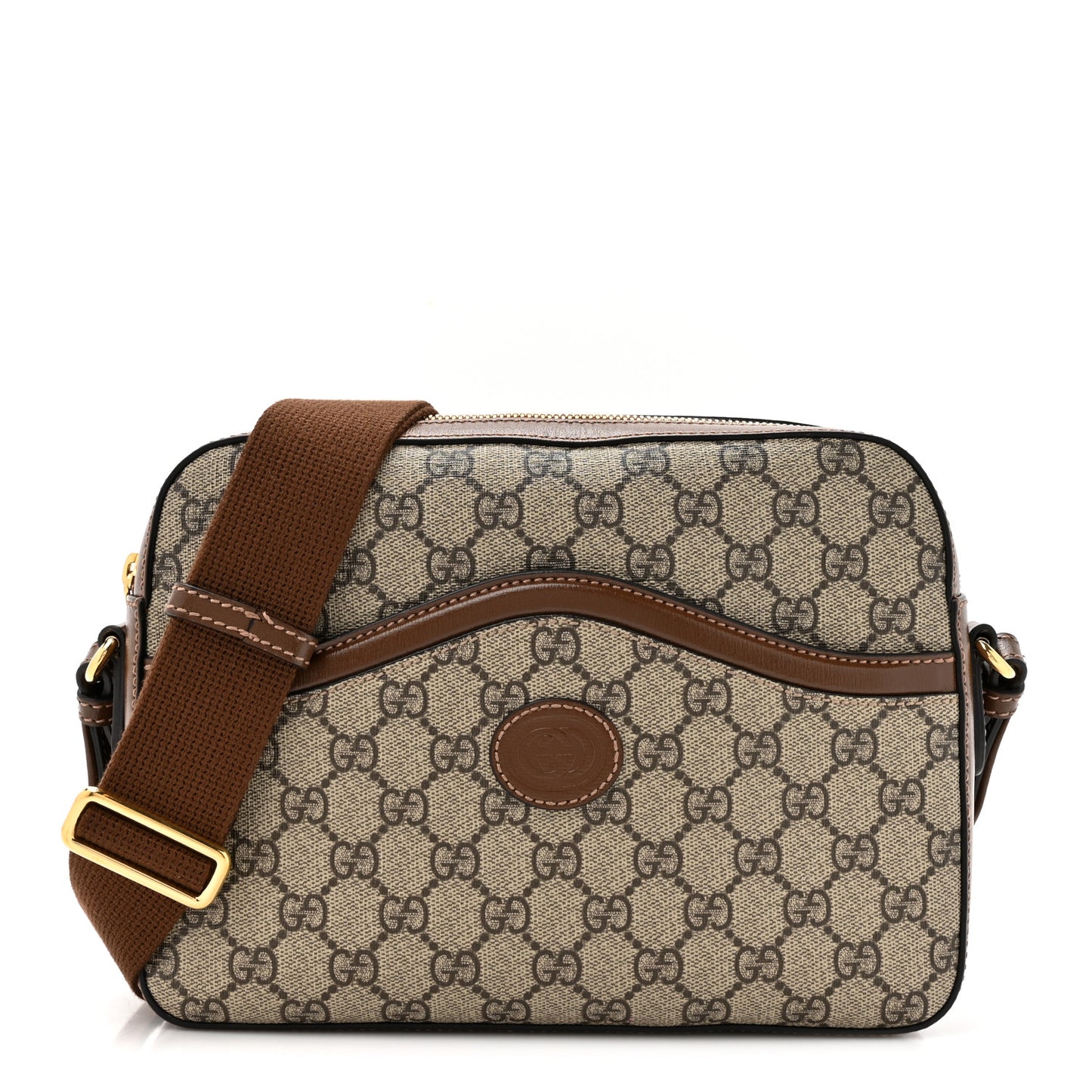 GG Supreme Monogram Azalea Calfskin Retro Interlocking G Messenger Shoulder Bag Beige Ebony Brown Sugar