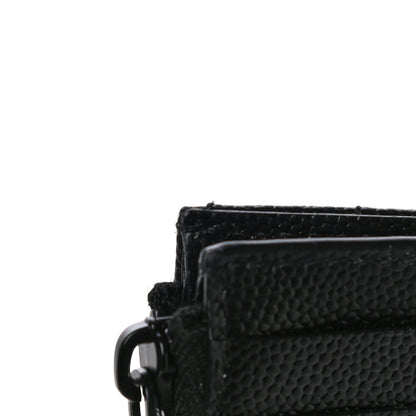 Saint Laurent Grain De Poudre Matelasse Chevron Monogram Fragments Zippered Card Case Black 12 of 13