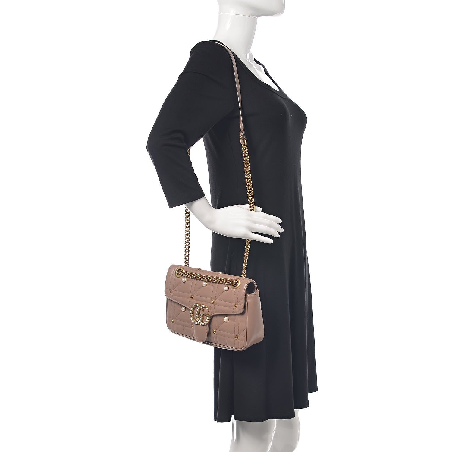 Gucci Calfskin Matelasse Studded Mini Pearly GG Marmont Shoulder Bag Porcelain Rose 2 of 10