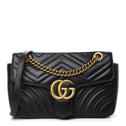 Gucci Calfskin Matelasse Small GG Marmont Shoulder Bag Black 1 of 11