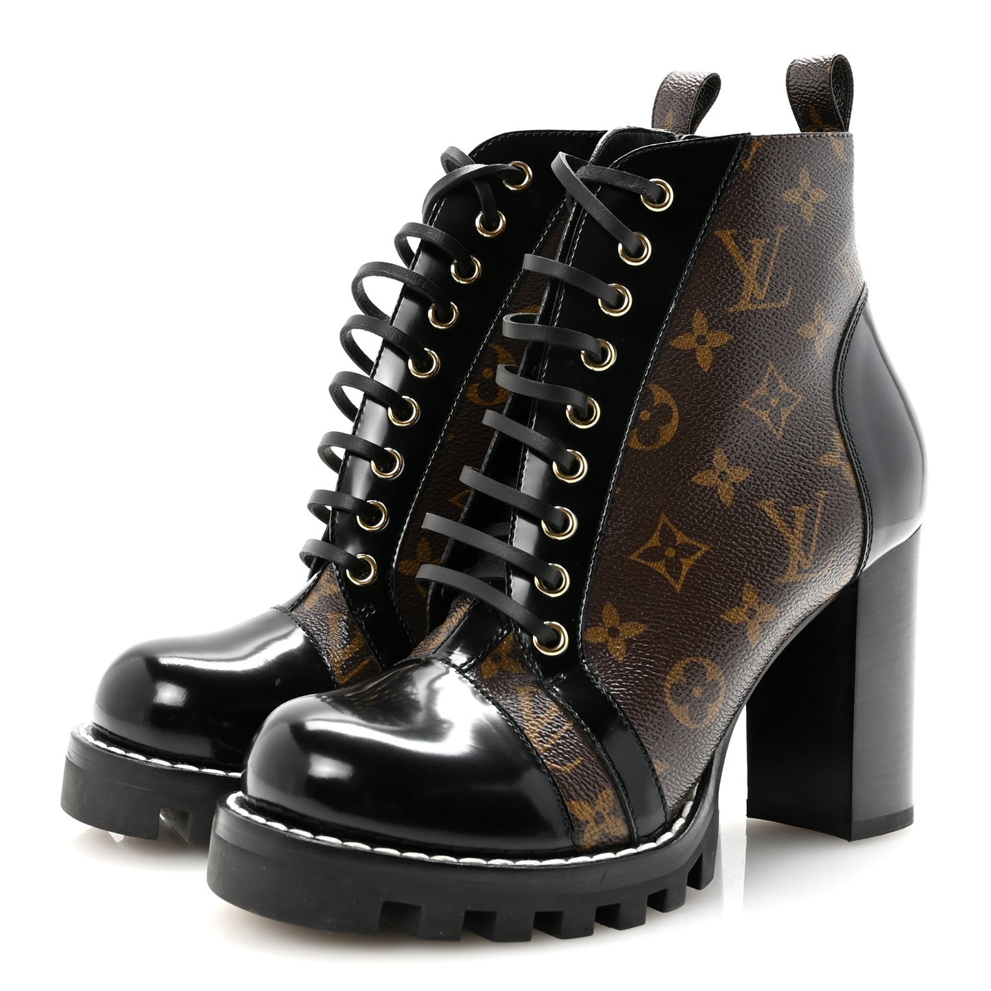 Patent Calfskin Monogram Star Trail Ankle Boots 39 Black