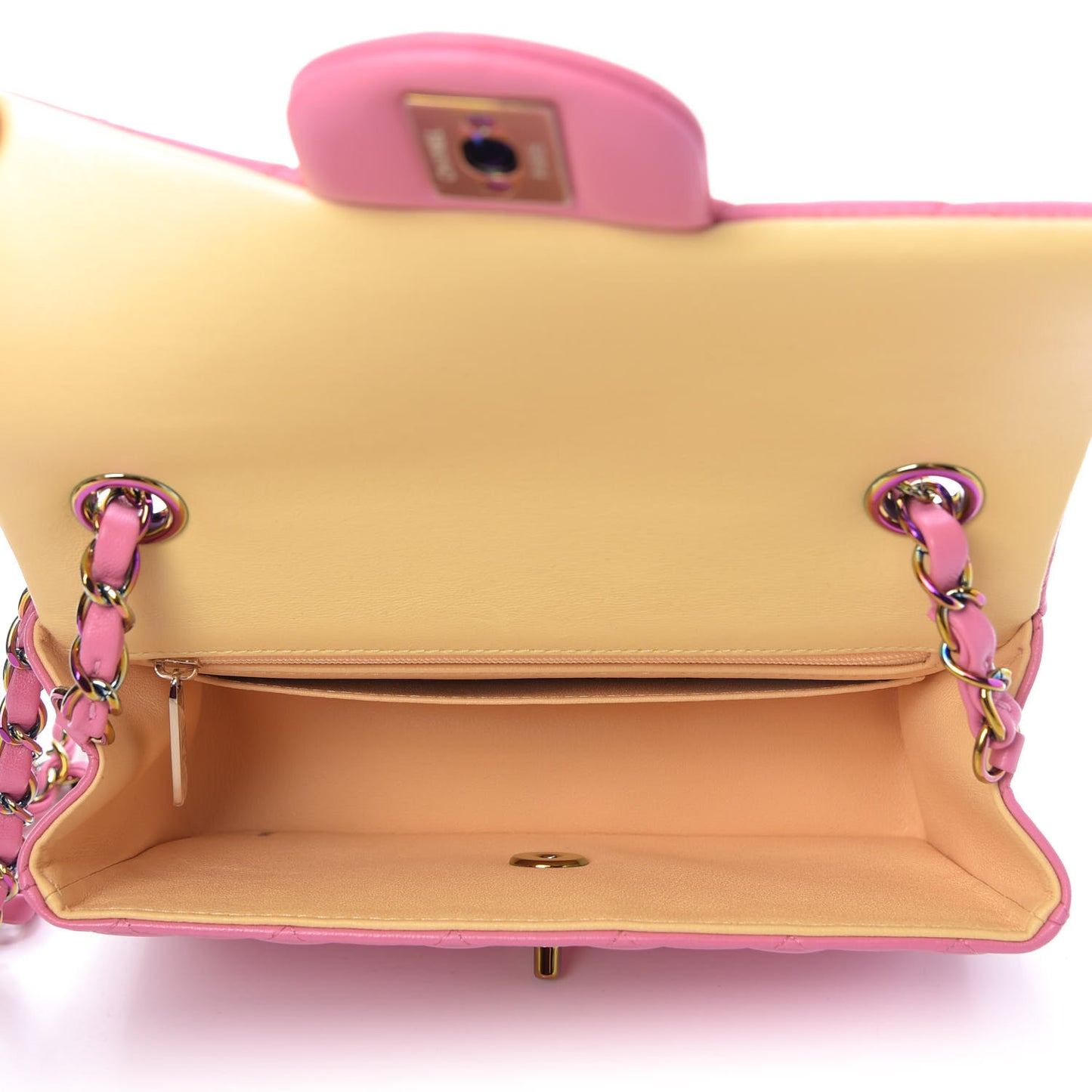 Lambskin Quilted Mini Rectangular Flap Pink Yellow