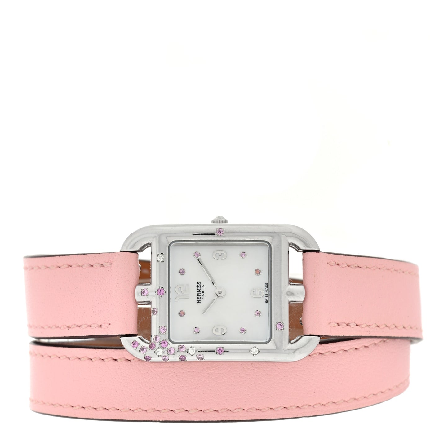 Stainless Steel Swift Diamond Pink Sapphire Mother of Pearl 23mm Cape Cod Double Tour Quartz Watch Rose Sakura